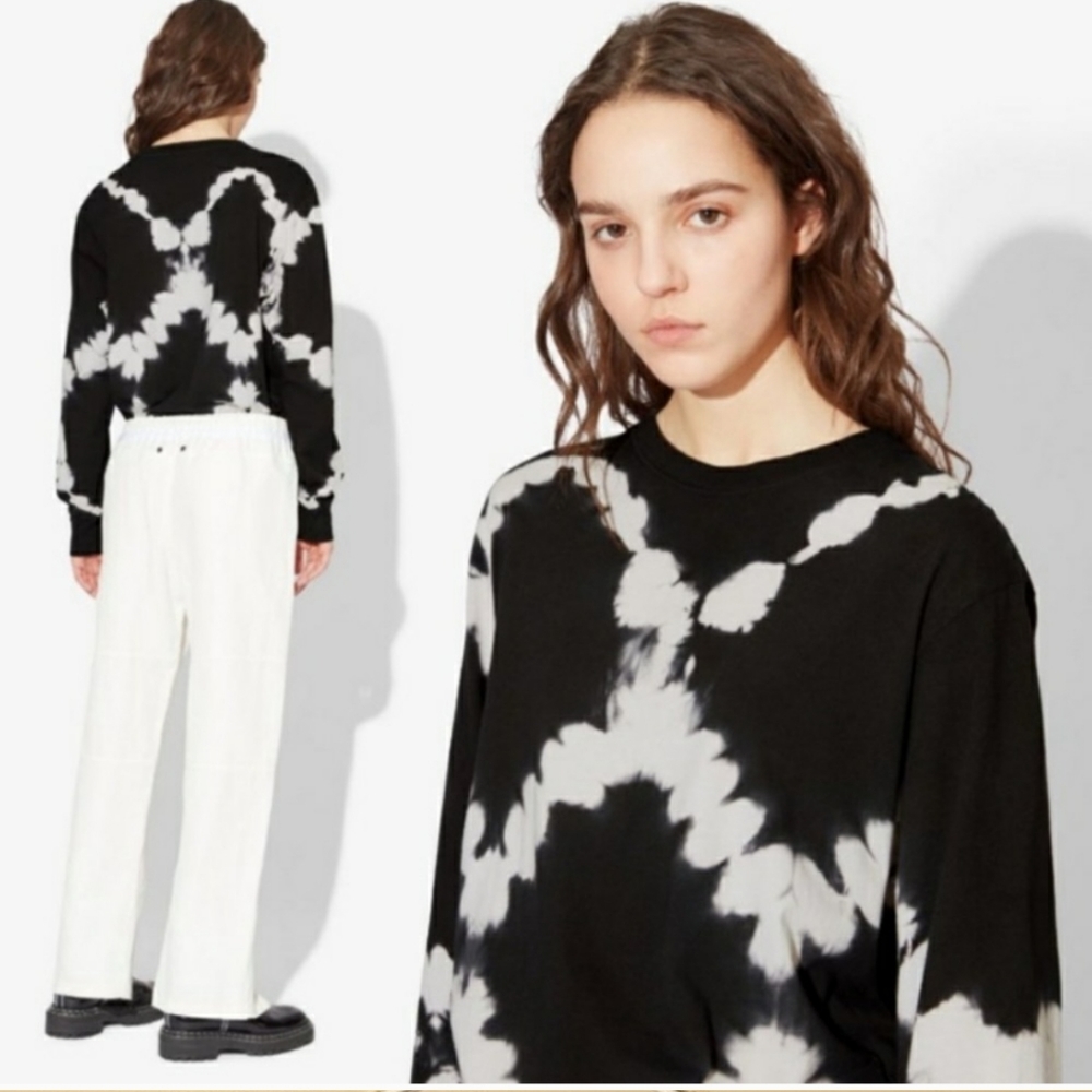 Proenza Schouler PSWL Tie Dye Long Sleeve T-Shirt Black White Size Large - Picture 7 of 7